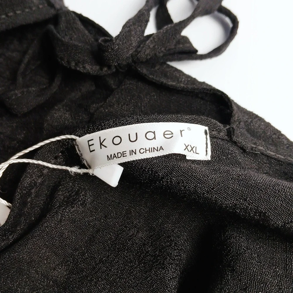 Ekouaer Black Ruffle Hem Swim Cover Up Dress Tie Back XXL New - Picture 6 of 8
